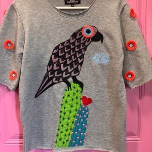 RARE Katya Dobryakova Embroidered Bird Cactus Sweatshirt XS